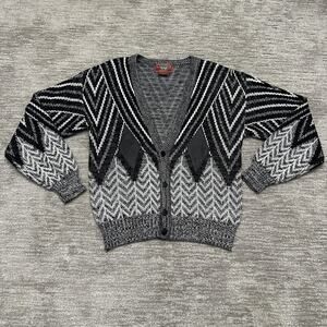 VTG Chartwell Sweater Mens M Black Geometric Cosby Western Grandpa Leather Patch
